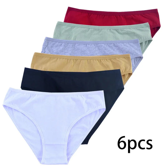 6pcs Women Panties Girl Sexy Underwear Solid Color Middle-Waisted Briefs Female Ventilation Soft Cotton Women's Underpants